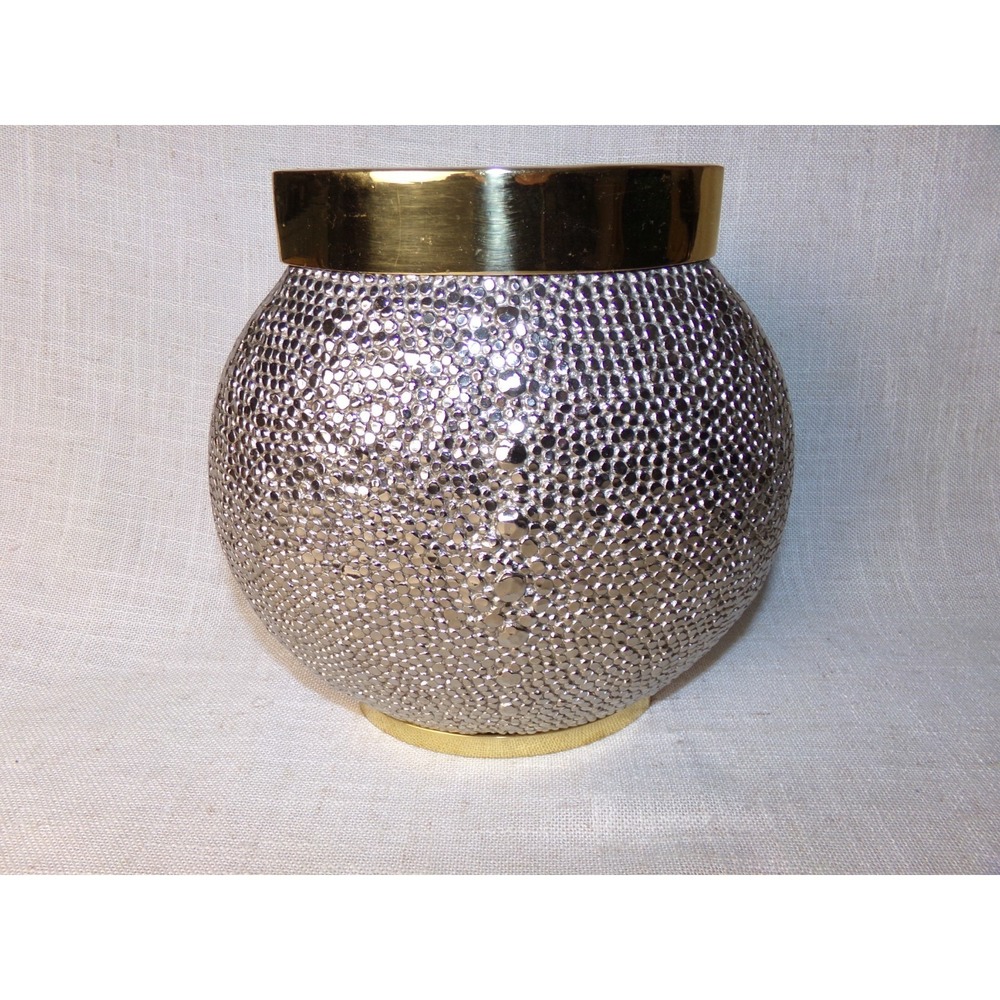 Michael Aram Shagreen Collection Silver Pebble Texture With Gold Rim Small Vase